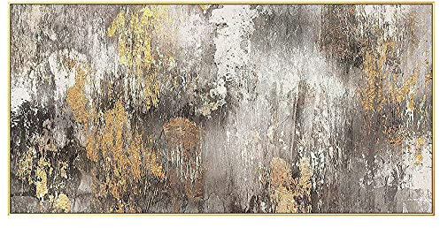 MWMG Handgemalte Acrylbilder,Botanischer Stil Kreative Gold Fuil Blatt Baum Textur Große Ölgemälde Kunst Moderne Abstrakte Kunstwerk Leinwand Wandkunst Gemälde Wohnzimmer Schlafzimmer Wohnkultur Bild