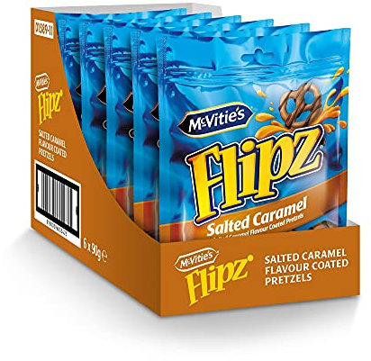 McVitie's Flipz Salted Caramel Brezel, knusprige Salzbrezeln mit Karamellüberzug, Salzgebäck mit süß-salzigem Geschmack für einzigartigen Knabberspaß, 6x90 g