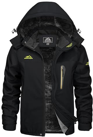 KEFITEVD Arbeitsjacke Herren Winter Warm Jacke Wasserdicht Softshelljacke Angeljacke Viele Taschen Fleece Allwetterjacke Outdoor Thermo Wanderjacke Schwarz 3XL