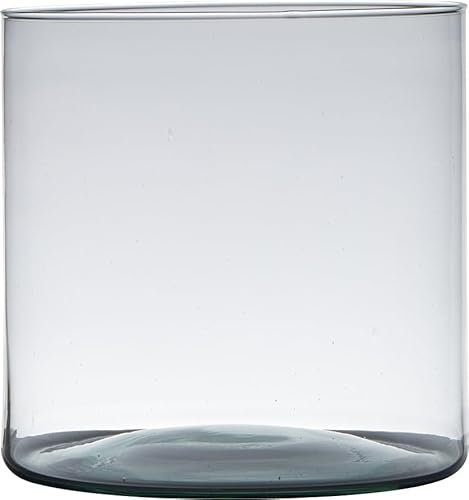 Transparente Home-Basics Zylinder Form Vase / Vasen aus recyceltem Glas 19 x 19 cm - Blumen/Zweige/Blumenstraußvase für den Innenbereich