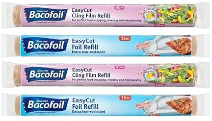 EasyCut Lot de 2 rouleaux de film étirable 35 cm x 60 m et 2 rouleaux de recharge en aluminium EasyCut 30 cm x 15 m