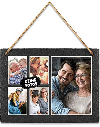 PR Print Royal Schieferplatte selbst gestalten - Foto-Collage mit 5 Fotos bedrucken - Geschenk für Freunde, Familie I Personalisiertes Foto-Geschenk - Schiefertafel zum Aufhängen, 15 x 20 cm