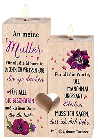Geschenke für Mama von Tochter, Geburtstagsgeschenk für Mama, Personalisierte Geschenkkerzenhalter für Frauen, Muttertagsgeschenk für Mama, Erntedankfest Weihnachts Geschenk Mutter(Herz-Kerzenhalter)