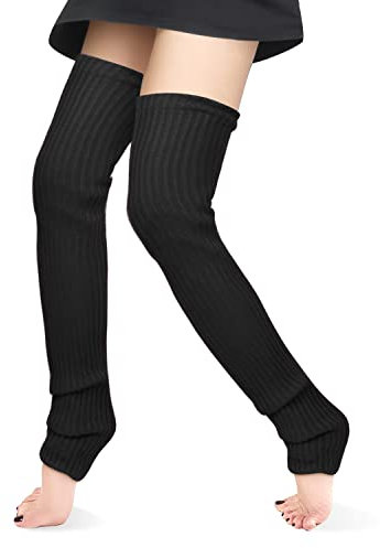 KINBOM Beinlinge Lang für Frauen, Winter Oberschenkel Hoch Gerippter Strick Fußlose Beinwärmer Damen Overknee Verlängert Dick Beinlinge Frauen für Mädchen (Schwarz)