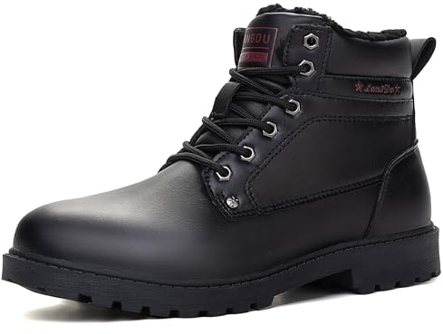 LANGDU Bottes Homme Hiver Cuir Chaud Fourrure Boots Chaussures de Neige Bottines,Noir 5,45EU