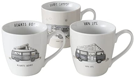 BOLTZE Vanlife - Set di 3 bicchieri da caffè in ceramica, 480 ml, da campeggio
