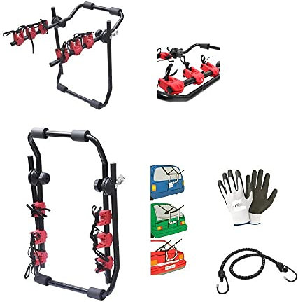 Compatible avec Renault Modus 5p (2010-SUR) Porte-VÉLOS ARRIÈRE Universel pour 3 VÉLOS Support en Acier avec 6 Crochets Anneaux en Caoutchouc TREMPÉ RÉSISTANT AUX Rayures