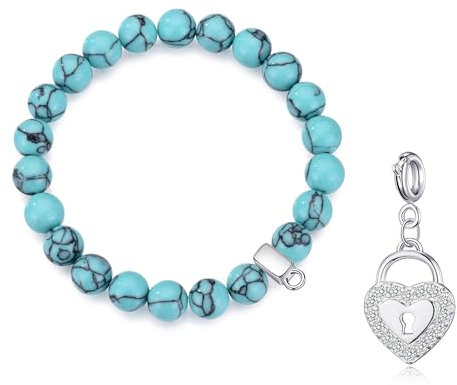 Philip Jones Synthetic Turquoise Gemstone Bracelet with Heart Lock Charm Created with Zircondia® Crystals