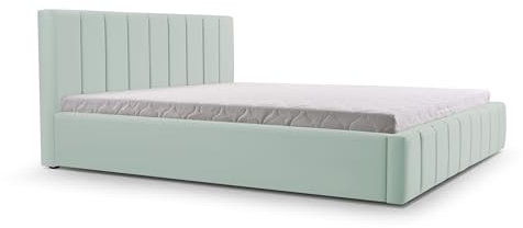 mb-moebel Polsterbett Bett mit Kopfstütze, Rahmenbettgestell, Bettkasten und Lattenrost Doppelbett Gepolsterter Kopfteil Samststoff Stauraumbett Bett 01-160x200 - Mint (Trinity 21)