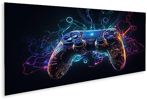 islandburner Bild auf Leinwand Leuchtendes Neonlicht Gamepad Ki Erzeugt Bilder Wandbilder Poster JCEO-Pano