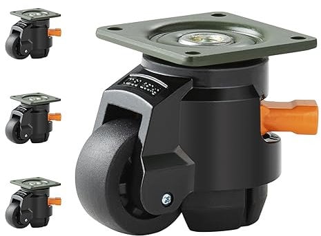 VEVOR 4er-Set Lenkrolle φ50,8mm Möbelrolle Höhenverstellbar Transportrolle 0,5 Tonnen Tragfähigkeit Schwerlastrolle aus Nylon Nivellierrolle Lastrolle Laufrolle für Holzregale Möbel Werkbänke