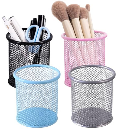Marte Vanci Mesh Pen Holder Pen Pots for Desk Metal Pencil Cup Desktop Pencil Brush Holder Organiser for Home Office Classroom Multicolor 4 Packs