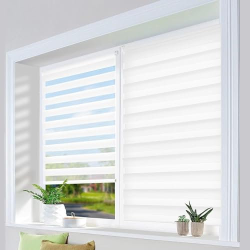 HOMEDEMO Doppelrollo Klemmfix ohne Bohren & mit Bohren, Rollos für Fenster und Tür, Weiß, 60x160cm(BxH), Duo Rollo Klemmrollo lichtdurchlässig, Fensterrollo Sichtschutz