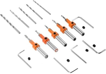 Aupoko Countersink Drill Bit Kit - 5Pcs Adjustable Countersink Drill Bits with 5Pcs Replaceable Drill Bits Self-tapping Screw Mounted Drill Head Set for Woodworking, Craftsmanship