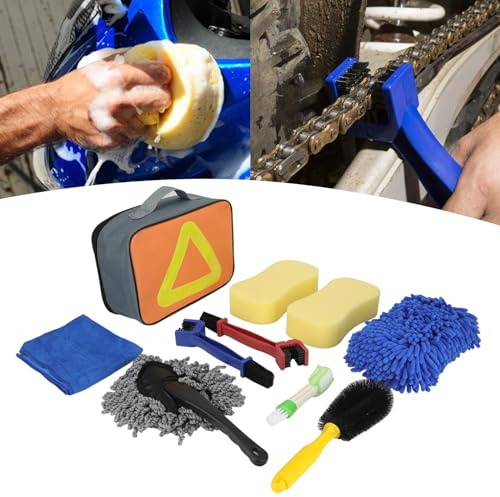 BAOUFF Motorcycle&Bike Cleaning Brush Kit with Storage Bag,10 PCS Cleaner Detailing Kit for Street Dirt Pit Bike Bicycle Tire,Mudguard,Rims,Paint,Frame Clean