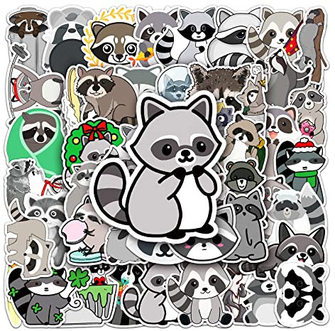 Cartoon Tier Aufkleber Raccoon Stickers 50 Stück Skateboard Graffiti Aufkleber Motorräder Fahrrad Snowboard Gepäck Laptop Auto Koffer für Kinder und Jugendliche Wasserdichte Vinyl Aufkleber