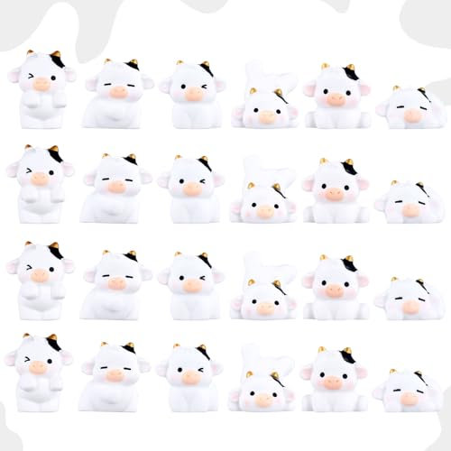 24st Mini Kühe Figuren, Niedliche Miniatur Kühe 6 Stile Kuh Figuren Deko Mikromoos Landschaftsornamente Kleine Harz Tiere für Puppenhaus DIY Fee Basteln Garten Innen und Außendekoration