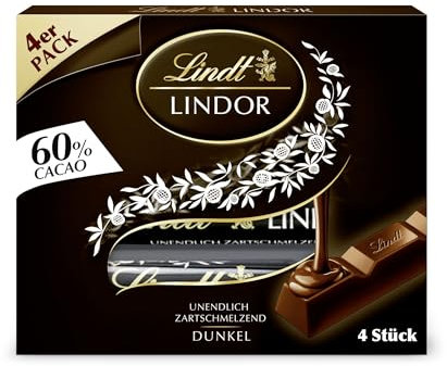 Lindt LINDOR Stick 60% Cacao | 100g | 4x 25g Schokoladenriegel | 60% Kakao Bitterschokolade