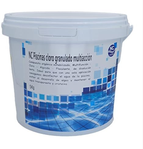 NC Cloro Granulado 5 acciones | Mantenimiento de Piscina | Tratamiento Multiacción (Desinfectante, alguicida, bactericida, floculante y estabilizante) | Formato 5 kg | Fabricado en España