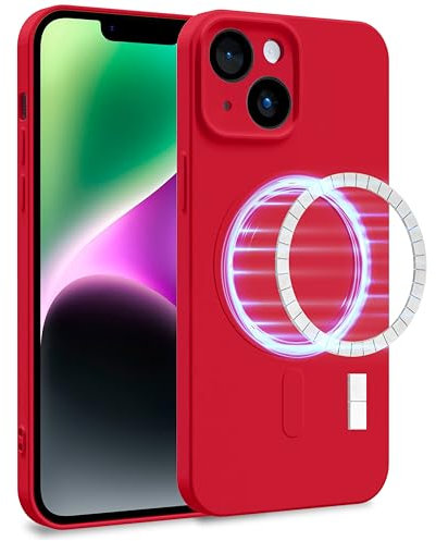 MyGadget Cover [ MagSafe ] per Apple iPhone 14 - Custodia in Silicone Morbido a Doppio Strato – Case con Protezione Fotocamera & Fodera Interna Antigraffio - Rosso
