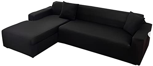 SPOUR 2-teilige Sofaüberzüge, hochelastischer Couchbezug in L-Form für 5- und 6-Sitzer, Spandex-Stoff, L-förmiger Sofabezug, weicher Möbelschutz für Haustiere im Wohnzimmer, Schwarz, 4+2-Sitzer