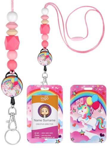 Ausweishülle mit Band, Einhorn Ausweishalter Lanyard Schlüsselband Ausziehbar mit Badge Reel Karabiner für Krankenschwester Studenten Büro ID Karte Bankkarte Schlüssel Buskarte