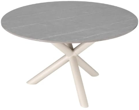 Casa Padrino Luxus Gartentisch Grau/Sandfarben Ø 130 x H. 74,5 cm - Runder Garten Esstisch mit Keramik Tischplatte - Garten & Terrassen Möbel - Luxus Outdoor Möbel