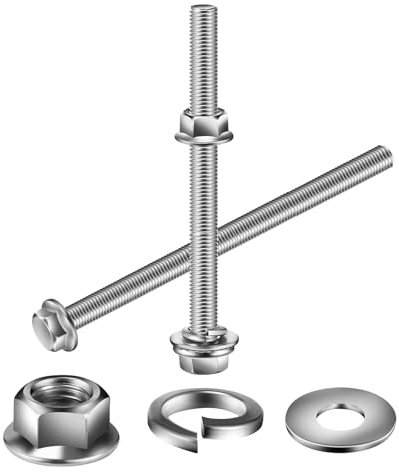 Boulons à tête hexagonale M8 x 60 mm, écrous, rondelles plates et de verrouillage, 10 pièces en acier inoxydable 18-8 (304), entièrement filetés, par SG TZH