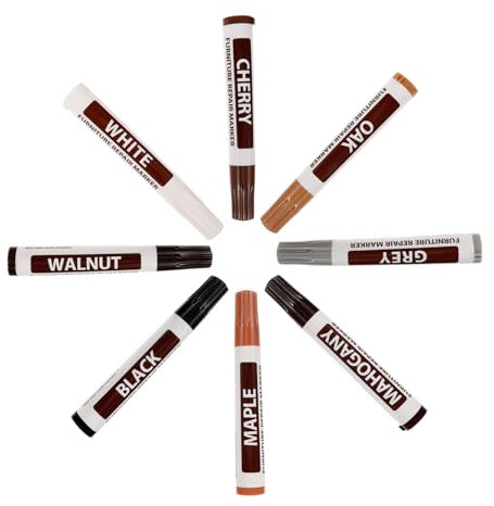 UKCOCO 8pcs Furniture Scratch Remover Pen Wood Stain Colours Grey Touch-up Markers Kit