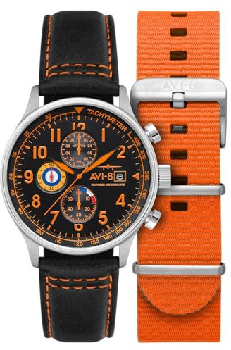 AVI-8 Hawker Hurricane Herren-Chronograph, 43,5 mm, mit Lederband, AV-4011, Tigerorange