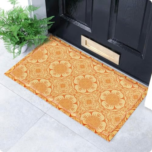 Artsy Mats Orange Floral Pattern Indoor & Outdoor Door Mat - Incredibly & Weatherproof Doormats - Non Slip Mat, (70x40 cm)