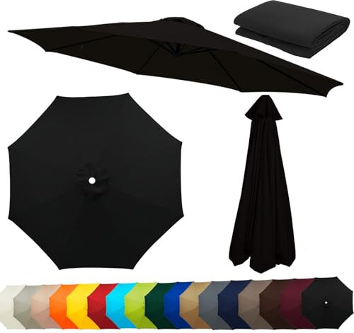 Auvent De Remplacement Pour Parasol De Terrasse 230CM 270CM 300CM, 8 Baleines Toile De Rechange Pour Parasol Déporté De Jardin, Housse De Rechange Pour Parasol De Plage(Noir,300CM-9.8FT)