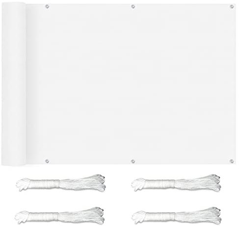 Sonnenschutz, 0,5 x 8,5 m, wetterbeständiges HDPE-Material mit Ösen, Kordel und Kabelbindern, ideal für Balkon, Pool, Veranda, Geländer und Garten, Weiß