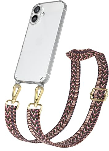 EAZY CASE Handykette - Verstellbares Taschenband kompatibel mit iPhone 16, Schulterriemen, Handykordel mit Silikon Hülle, Umhängetasche, Beere Pink Gold