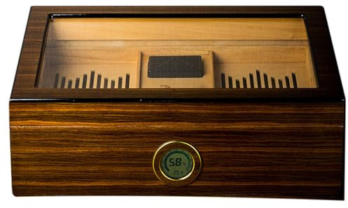 Zigarren-Humidor – Zedernholz-Humidorbox mit präzisem digitalem Hygrometer, Tablett, Trennwänden und Glasplatte, handgefertigter Humidor – für bis zu 100 Zigarren – Geschenk für Zigarrenliebhaber, B