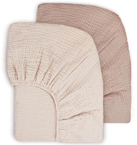 Susurration 100% Baumwolle Musselin-Spannbettlaken 2er Set Kinder Spannbettlaken,Baby-Bettlaken Reisebett Spannlaken Beistellbett Leintücher 60x120/70x140cm (Sand Korn)