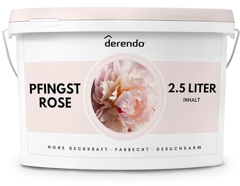 derendo Exklusive Wandfarbe rosa 2,5L, hohe Deckkraft, Dispersionsfarbe innen, Innenwandfarbe Raumfarbe Pfingst Rose, Deckkraftklasse 2, hochdeckende Innenfarbe Profi Qualität