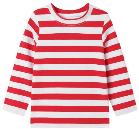 Mud Kingdom Little Boy T-Shirt Long Sleeve Striped Tees for Boys Crewneck Tops Cotton Red Stripe White 5 Years