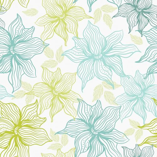 Skyblur Selbstklebende Tapete Blumen Blau Klebefolie Grün Mustertapete Dekorfolie 260x44.5cm Vinyltapete Hellblau Tapete Wohnzimmer Blumentapete Möbelfolie Muster Floral Klebetapete Selbstklebend Wand