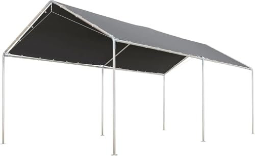 Ayztantine Heavy Duty Car Canopy 10'x20' Carport Heavy Duty Galvanized Car Canopy with Included Anchor Kit, 3 Reinforced Steel Cables, Grey