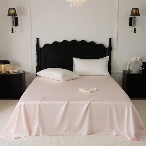 JIANINGHOME Parure de Lit Satin,120x230cm,Rose Clair -3,Parure de lit – Literie Luxueuse, Douce et rafraîchissante, Drap Plat