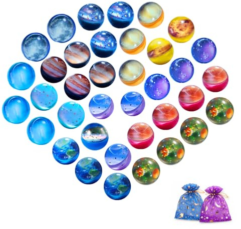 CoralBloom 36 Stück Flummies für Kinder 32mm, Flummi Planeten Gummibälle als Mitgebsel Kindergeburtstag, Bunte Hüpfbälle zur Pinata Füllung, Gastgeschenke für Party & Schule