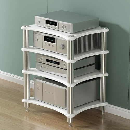 JYBNBBE 33 High Audio Component Rack - Corner Shelf Tower for Record Player & Stereo Receiver - Hifi Audiophile Equipment Cabinet,White-60x48x85 cm
