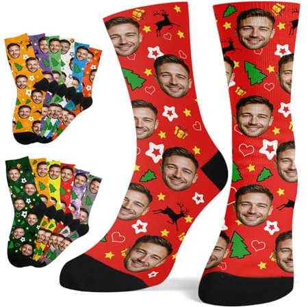 Loosusu Chaussettes Personnalisées Photo-Cadeaux Personnalisés Anniversaire pour Hommes Femmes-Personnalisé Unisexe Fantaisie Novelty Marrante Chaussettes avec Photo Visage- Papa Cadeaux pour Noël