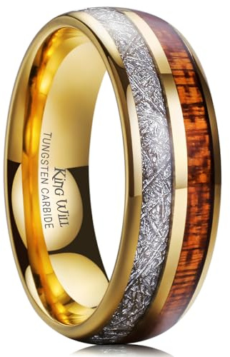 King Will METEOR 6mm/8mm Silberner Meteorit Wolframkarbid Ehering für Männer - Gewölbter Ehering mit Kohlefaser-Einlage, bequeme Passform