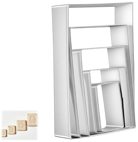 5 Stück Ausstechform Rechteckig,Rechteckigen Plätzchen Ausstecher,5 Größen Edelstahl Keksausstecher,Silberner Cookie Cutter Plätzchenausstecher für Kuchen Keks Backen DIY Fondant Gebäckformen
