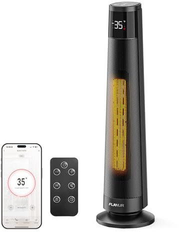 FLANUR Smart Space Heater with WiFi & Voice Control, 2000W PTC Ceramic Heater, Energy Saving, Ultra Quiet (36dB), 3 Modes, 12H Timer, Portable Electric Heater for Home & Office, Black