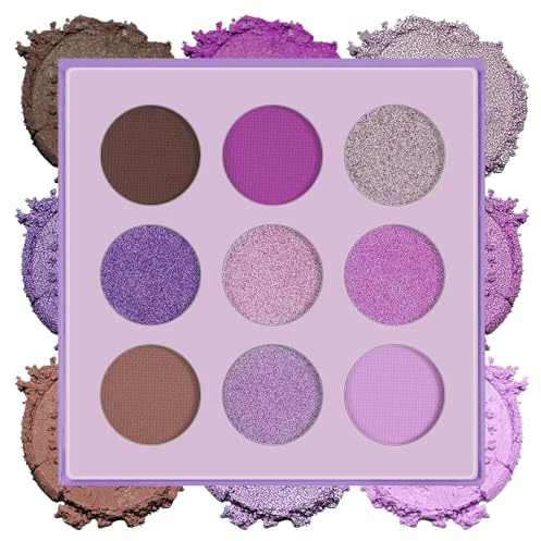 ALIIP Professional Makeup Palette Ombretti Ad Alta Pigmentazione, 9 Colori Neutri Sfumabili, con Finish Matte, Shimmer e Glitterati per Look Soft Glam Trucco- Viola