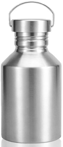 Volhoply 2000ml Big Stainless Steel Water Bottle with Handle,Non Insulated Single Wall Water Jug, No Plastic 18/8 304 Metal Water Bottles with Wide Mouth for Camping, Hikers