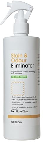 Furniture Clinic Stain & Odour Eliminator - Cleans and Removes Dog, Cat, & Human Smells - Enzyme Activated Urine Neutraliser - Carpet Freshener Spray - 500ml